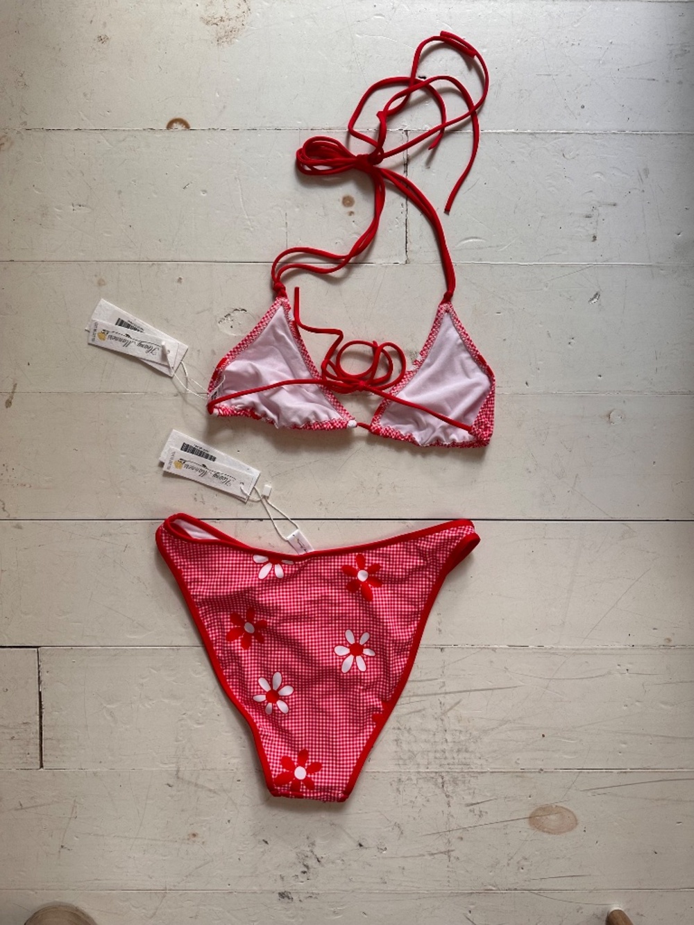 Heavy Manners Red Gingham and Flowers Bikini NWT - Picture 3 of 10